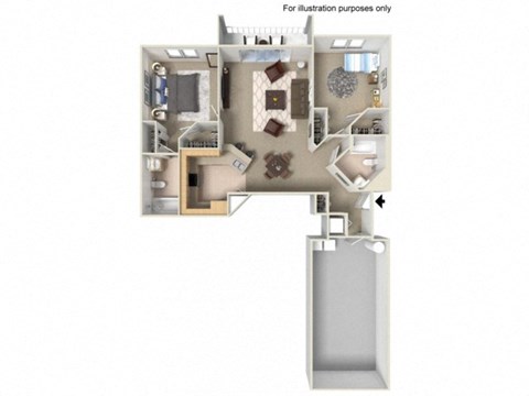 Floor plan for 2 beds, 2 baths, 1202 sqft